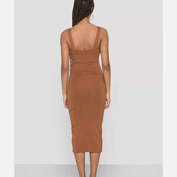 Good American 90s Tank Dress – Rust Brown Smooth Bodycon Midi, Size L - Picture 3 of 8